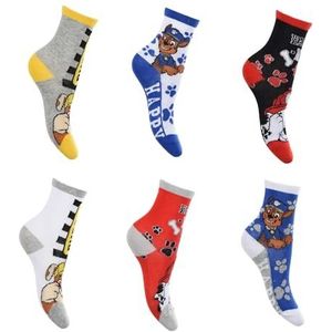 PAW PATROL Set van 6 jongenssokken, vele verschillende patronen en designs, grijs/blauw, 31-34