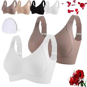 Geribbelde Push Up Verstelbare Draadloze BH Voor Dames, Zonder Beugel, Huidvriendelijke Ondersteuning(2pcs-e,3X-Large)