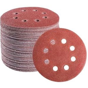 schuurpads, 20 stuks 5 inch 125 mm rond schuurpapier, 8 gaten schuurschijven, klittenband, korrel 40-2000, excentrische schuurpad for het polijsten van hout en metaal(80Grit)