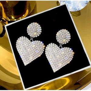 Hart oorbellen vrouwen luxe geometrische volledige strass oorbellen Koreaanse gouden kleur liefde mode-sieraden