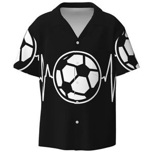 EdWal I Love Voetbal Print Heren Korte Mouw Button Down Shirts Casual Losse Fit Zomer Strand Shirts Heren Jurk Shirts, Zwart, 3XL