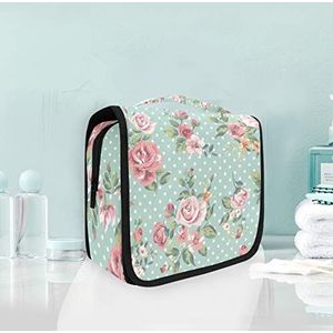 Hangende opvouwbare toilettas roze bloem make-up reizen organizer tassen tas voor vrouwen meisjes badkamer