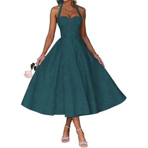 AHERKLL Spaghetti Bandjes Bruidsmeisjes Jurken Jacquard Satijn Halter Formele Avond Feest Maxi Jurk HAH046, Turkoois, 32