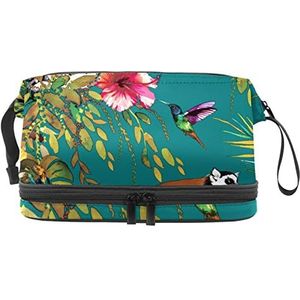 Grote capaciteit reizen cosmetische tas,Dierlijke Lemur en Bloem,Make-up tas,Waterdichte make-up tas Organizer, Meerkleurig, 27x15x14 cm/10.6x5.9x5.5 in