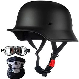 Vintage motorhelm, motorhelm voor volwassenen met gezichtsmasker + bril, DOT goedgekeurde retro schedelkap halve helm voor scooter bromfiets mannen en vrouwen straatcruiser Decoration