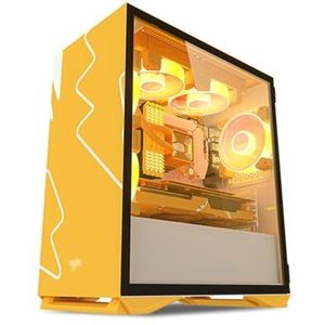 Mid-Tower Computerbehuizing ITX/M-ATX Met 5 ARGB-behuizingsventilatoren USB2.0-USB3.0-HD-audio, Gehard Glazen Zijpaneel(Yellow)