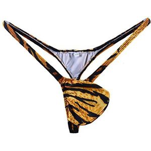 JJPOUCH Heren G-String Thongs Bulge Pouch T-Back Bikini Tijger JJP1008, Bruine Tijger, S-M