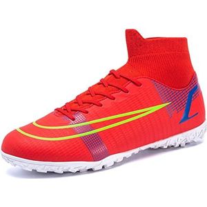 BINQER Voetbalschoenen for heren Competitiespikes Hoge professionele buitensportvoetbalschoenen Trainingsschoenen for volwassenen Gazondraagventilatoren Voetbalschoenen voetbal uitrusting(Color:Red 1