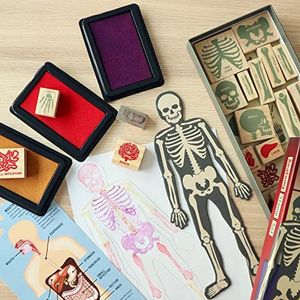 Kikkerland Anatomie houten stempelset met 21 stempels, stempelkussen en sjabloon - kantoorstempel