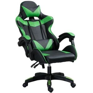 Ergonomische Gaming stoel,ijzeren rugleuning comfortabele ademend bureaustoel hoogte verstelbare computerstoel met hocker Metal Reclining(BLACKGREEN_WITHOUT)