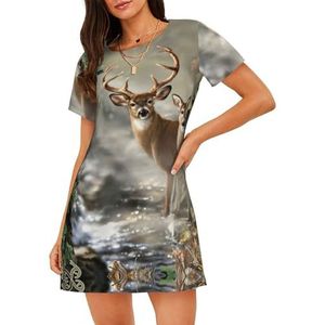 GXUNGT Camouflage hertenprint dames zomergewaad, nachtkleding met korte mouwen, zacht en comfortabel, voor thuis en buiten, Zwart, XXL