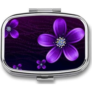Paarse Bloem Gedrukt Draagbare Pil Container Reizen Pil Gevallen Met Spiegel 2 Compartiment Geneeskunde Doos Decoratieve Metalen Geneeskunde Voor Pocket Purse Reizen Dagelijks