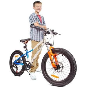 Verdant Bike Kinderfiets voor jongens 20 inch wielmaat te kiezen uit 6 versnellingen Shimano van 6 tot 10 jaar in hoogte verstelbaar (Wit Blauw Oranje)