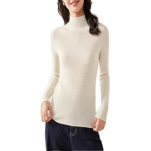 Dames Kasjmier Truien Vrouwen Lange Mouw Slim Mock Neck Merino Wol Casual Truien Herfst Effen Gebreide Truien, Wit, S