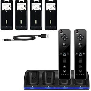 Wii Controller Laadstation, 4 in 1 Controller Laadstation met 4 Stuks 2800 mAh Oplaadbare Batterij voor Wii / Wii U Game Afstandsbediening