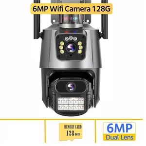 Bewakingscamera, 4K 9MP IP Camera Outdoor 8X Zoom HD Drie Lens Dual Screen PTZ Camera Auto Tracking Video surveillance CCTV Cam P2P(6MP WIFI 3K 128 Card)
