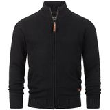 INDICODE JEANS - Lut - Gebreid Vest - Zwart - Katoen, Opstaande Kraag, Lange Mouw