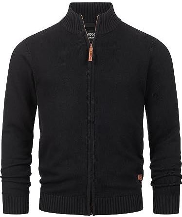 INDICODE JEANS - Lut - Gebreid Vest - Zwart - Katoen, Opstaande Kraag, Lange Mouw