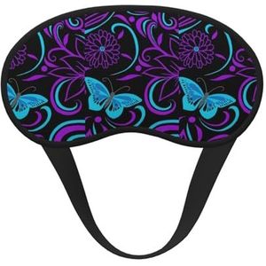 Paarse vlinder en bloemenprint, uniseks, verduisterend slaapmasker, comfortabel oogmasker voor reizen, meditatie, slaap, reizen