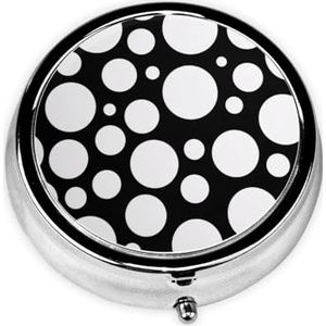 Schattige zwart-witte gestippelde draagbare pillendoos - ronde pillenorganisator, doseerkoffer, 3 compartimenten medicijnpillendoosje voor reizen, kleine pillendoos voor portemonnee en zak
