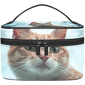 Dierlijke kat make-up organizer tas, reismake-up tas organizer case draagbare cosmetische tas voor vrouwen en meisjes toiletartikelen, Meerkleurig, 22.5x15x13.8cm/8.9x5.9x5.4in