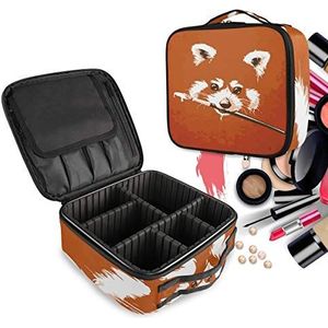 Oranje schilderij panda beer make-up tas toilettas rits make-up cosmetische tassen organizer zakje voor gratis compartiment vrouwen meisjes