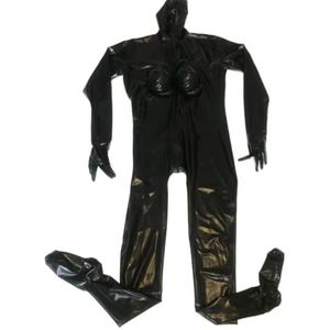 Sexy Zwarte Latex Volledige Bodysuit Catsuit Kap Handschoenen Sokken Zak voor Silicium Borst