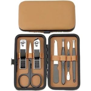7/16/18Pcs Manicure Set Rvs Professionele Pedicure Kit Nail Grooming Kit Clippers Kit met Zwarte PU Lederen Case (7 stks Zwart-Bruin)