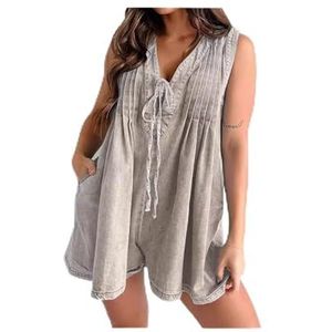 BANGHA Jumpsuits Voor Vrouwen Zomer Casual Vrouwen Denim Jumpsuit Modieuze Straat Mode Mouwloze Shorts Effen Kleur Zomer, Licht Gayr, XL