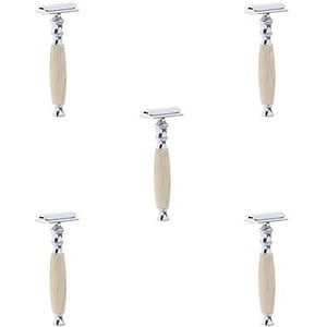 5 set houten handvat dubbele rand veiligheid scheren scheermessen snor verzorging tool beige, 12,5 x 4,5 x 2,5 cm
