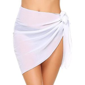 Sarong korte strandpareo voor dames, strand, wrap sarong chiffon cover-up voor bikini badpak, Wit, M