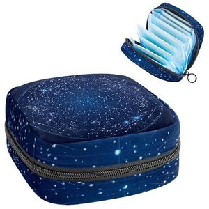 Blue Sky Zodiac Stars Constellation Space Symbool Sanitair Servet Opbergtas, Grote Menstruatie Cup Pouch met Rits, Menstruatie Pads Bag Store Panty Liners Tampons voor Meisjes Vrouwen