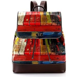 Gepersonaliseerde Schooltassen Boekentassen voor Teen Muziek Hout Rode Piano, Meerkleurig, 27x12.3x32cm, Rugzak Rugzakken