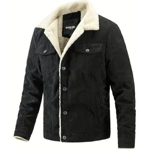 Herenmode corduroy jas, casual vintage stijl revers knop up slim fit warme jas voor buiten (kleur: zwart, maat: Aziatisch XL (US-M)), Zwart, one size