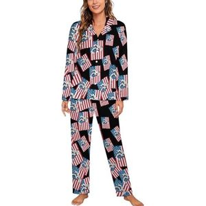 Worstelen Amerikaanse Vlag Lange Mouw Pyjama Sets Voor Vrouwen Klassieke Nachtkleding Nachtkleding Zachte Pjs Lounge Sets