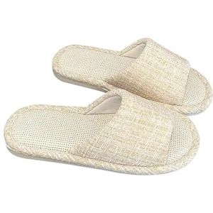 JMORCO Dames pantoffels vrouwen open teen indoor slippers ademend en zweet linnen slippers gast slippers wasbaar comfortabele schoenen, Wit, 40-41