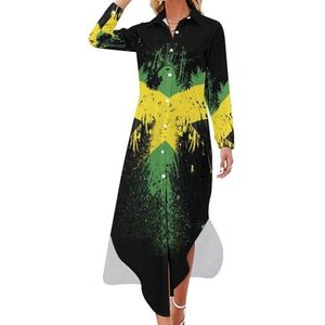 Jamaicaanse vlag adelaar dames maxi-jurk lange mouwen knopen overhemd jurk casual feest lange jurken 6XL