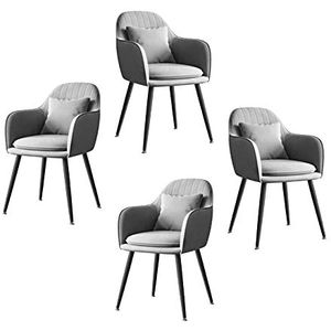 GEIRONV Zwarte metalen poten dining stoel Set van 4, met kussen fluwelen keukenstoel for woonkamer slaapkamer appartement lounge stoel Eetstoelen (Color : Gris)