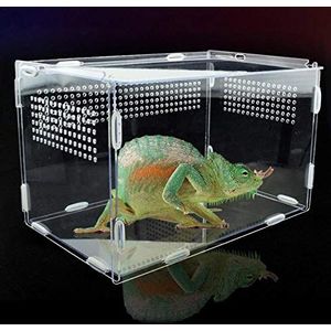 ZQYX Reptiel, helder terrarium, habitat, acryl, volledig zicht, draagbare reptielenkweekbox met kleine luchtgaten, voor insecten, kikker, krekel, schildpad, slak, rupsen
