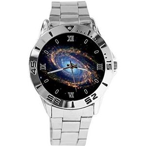 Galaxy Space Universe Ontwerp Analoge Polshorloge Quartz Zilveren Wijzerplaat Klassieke Roestvrij Stalen Band Dames Heren Horloge