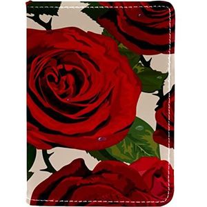 Retro Liefde Rode Roos Bloem Patroon Paspoort Clip Portemonnee Houder PU Leer 4x5.5 inch voor Reizigers, Meerkleurig, 10x14cm/4x5.5 in