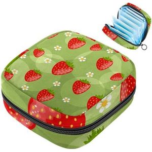 MUOOUM Maandverband Opbergtas, Aardbei Bloem Patroon Menstruatie Cup Pouch, Draagbare Maandverband Pads Opbergzakken Vrouwelijke Menstruatie Eerste Menstruatie Tas voor Tiener Meisjes Vrouwen Dames