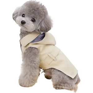 Trenchcoat voor honden met capuchon D-ring meisje jongen winddichte mode westerse jas bovenkleding herfst winter kleding voor puppy chihuahua Yorkie (kaki, L)