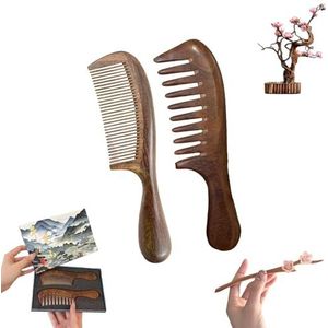 Houten kam, handgemaakte walnoothouten haarkam, walnoothouten kam, houten kam met handvat, walnoot grove krullende haarkam, natuurlijke naadloze houten kam, antistatische kam