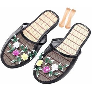 Chinese Mesh Slippers Voor Vrouwen, Vrouwen Bloemen Kralen Ademende Mesh Chinese Sandaal Slippers (Color : Black, Size : 41 EU)