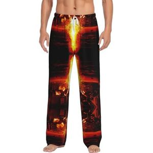 Dexnel Volcano Zachte Pyjama Broek Voor Mannen,Klassieke Slaapbroek Comfortabel, Polyester Pyjama Broek Met Zakken, Wit, S