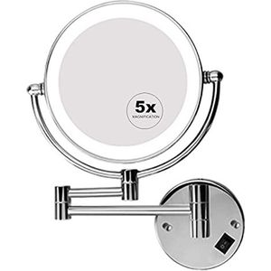 GVSIIOHRR Wandmontage Make-up Spiegel LED Verlichte 5X Vergrootglas Cosmetische Spiegel Dubbelzijdige Swivel voor Badkamer Hotels