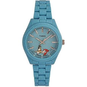 Timex Waterbury Ocean gerecycled kunststof voor dames, Blauw/Wijzerplaat, Eén maat, 37 mm Waterbury Ocean X Peanuts armband horloge met 3 wijzers