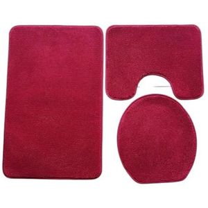 Set van 3 effen kleur eenvoudige badkamer set tapijt, antislip mat bordeaux rood