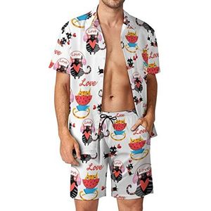 Leuke Katten Mannen Hawaiiaanse Bijpassende Set 2-delige Outfits Button Down Shirts En Shorts Voor Strand Vakantie